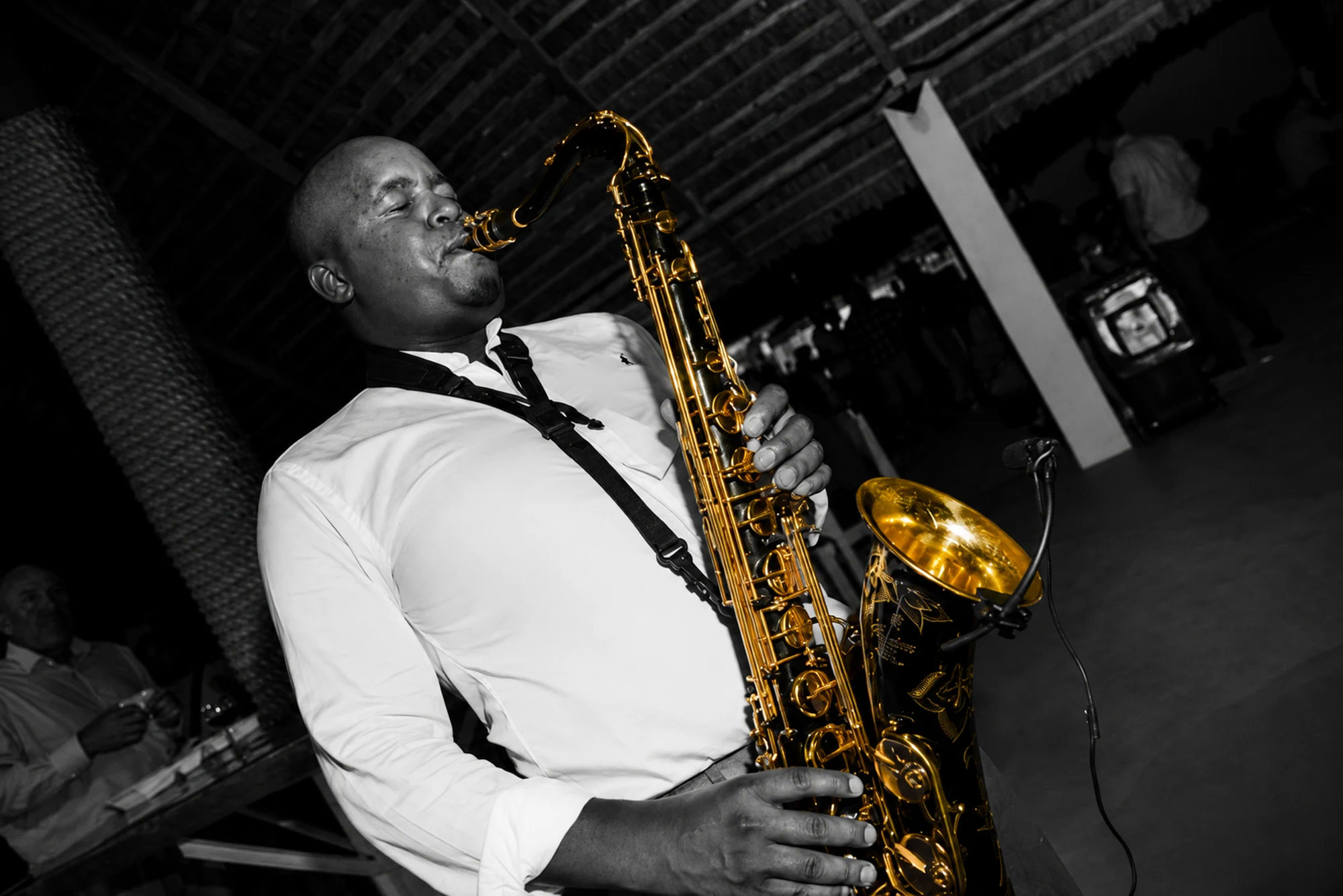 Edward Parseen performing in a warmly lit venue